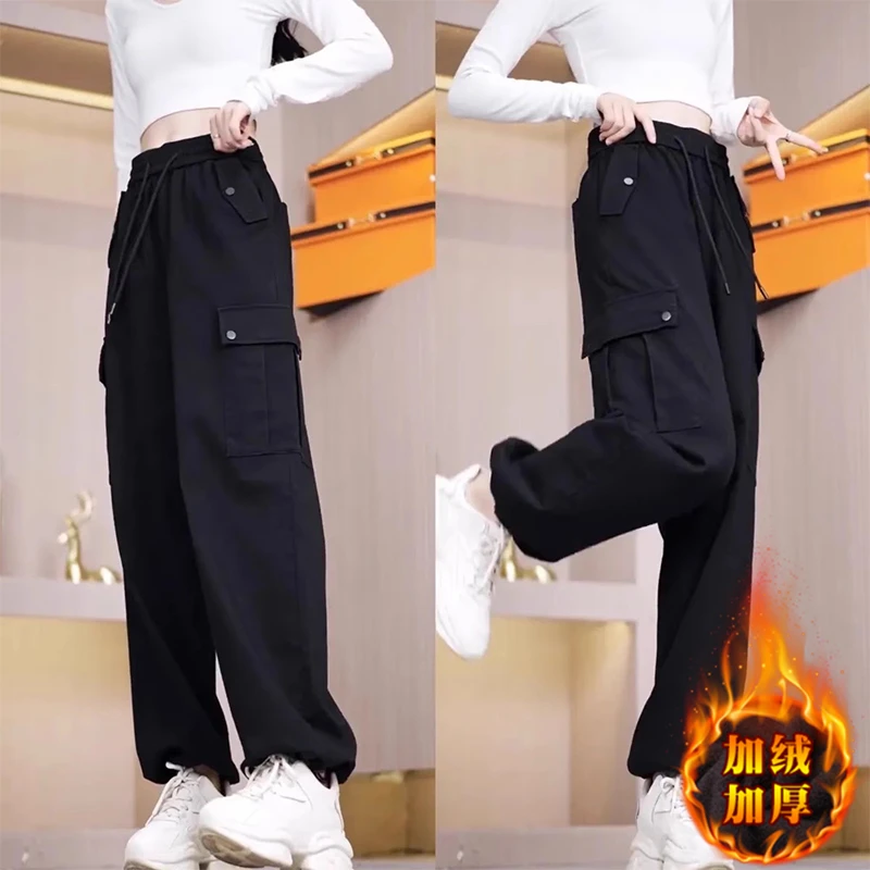 加厚女士工装休闲裤爆款2025秋冬季新款宽松大码格子裤加绒