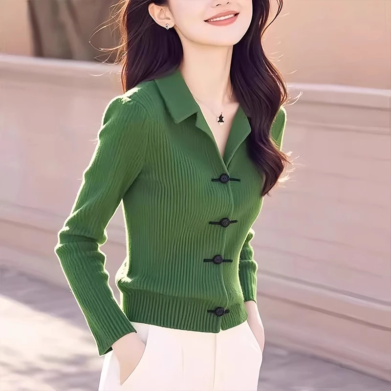 新中式盘扣针织开衫毛衣女款2025春秋季新款修身显瘦百搭长袖上衣