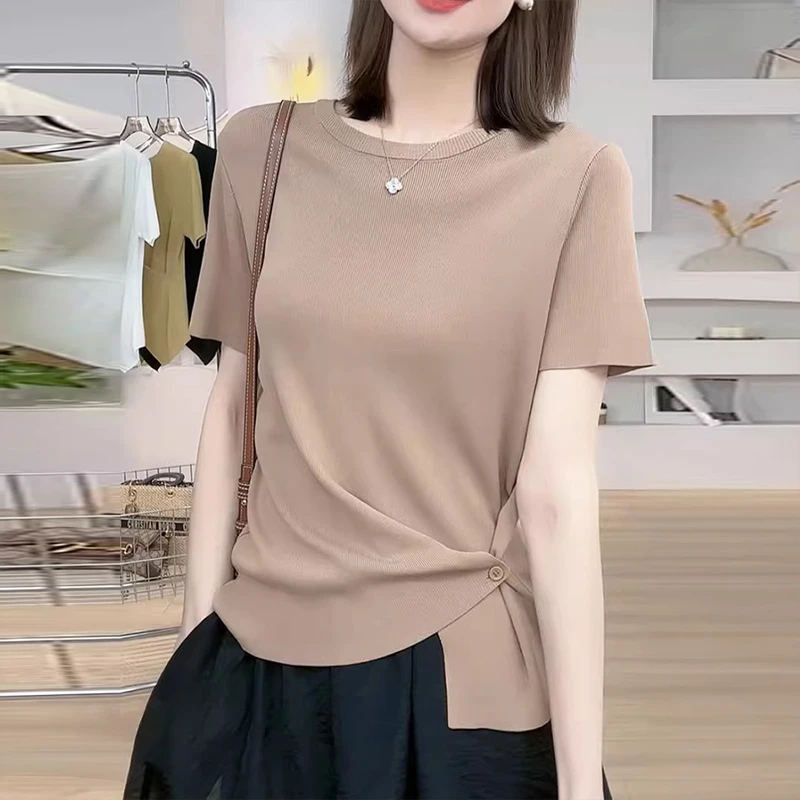 设计感下摆短袖t恤女2025夏季新款爆款时髦减龄个性上衣小众短款