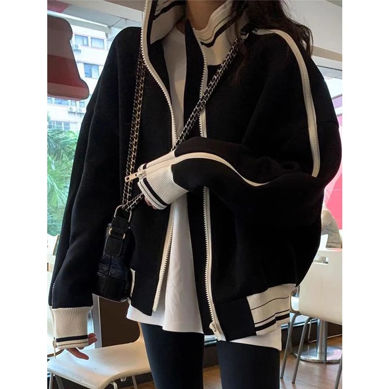 拼色立领棒球服外套女2024年春秋季美式小香风小个子休闲夹克上衣