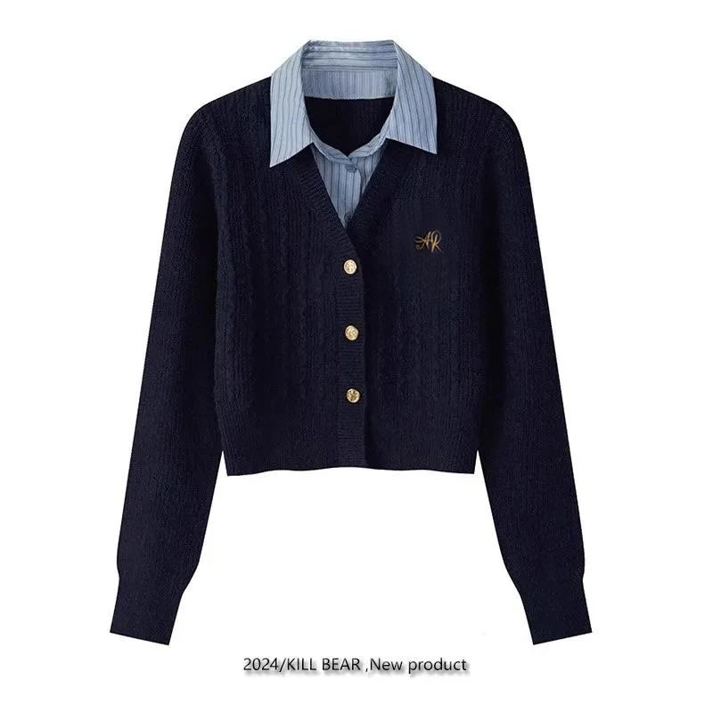 假两件针织衫上衣女装2025春秋冬新款设计感显瘦时尚洋气毛衣开衫