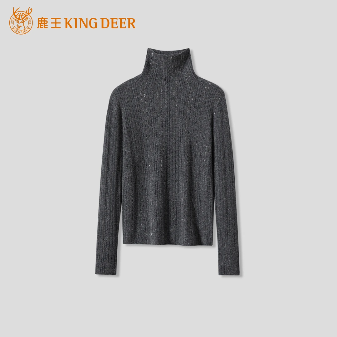 King Deer/鹿王24早春新款百搭时尚针织休闲宽松高领羊绒衫L81069