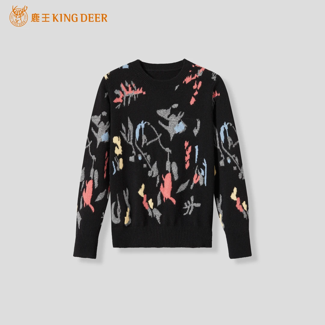 King Deer/鹿王百搭长袖休闲圆领羊绒衫L763396