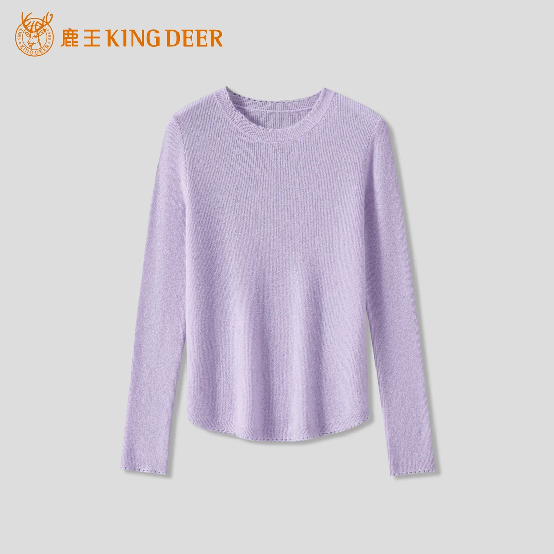 King Deer/鹿王24春季百搭长袖时尚简约园领羊绒衫L81173