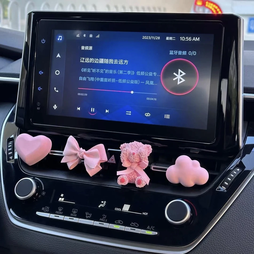 车载香熏ins粉色系小熊蝴蝶结汽车空调出风口装饰香水扩香石高档