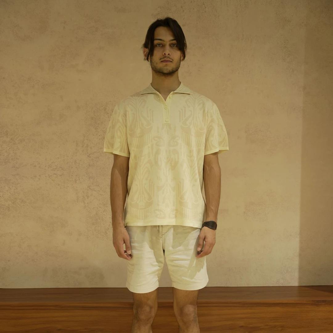 艾德莱斯腰果花男士莱赛尔冰丝POLO衫情侣款夏季透气复古情侣翻领