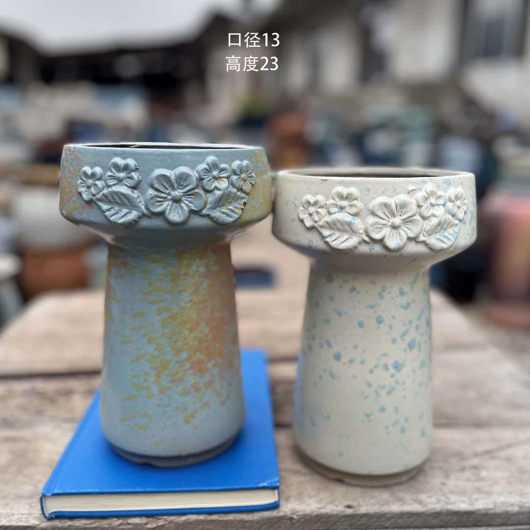 浮雕火锅花盆陶法师直筒宜兴紫砂粗陶花盆还原烧陶瓷口径13高度23