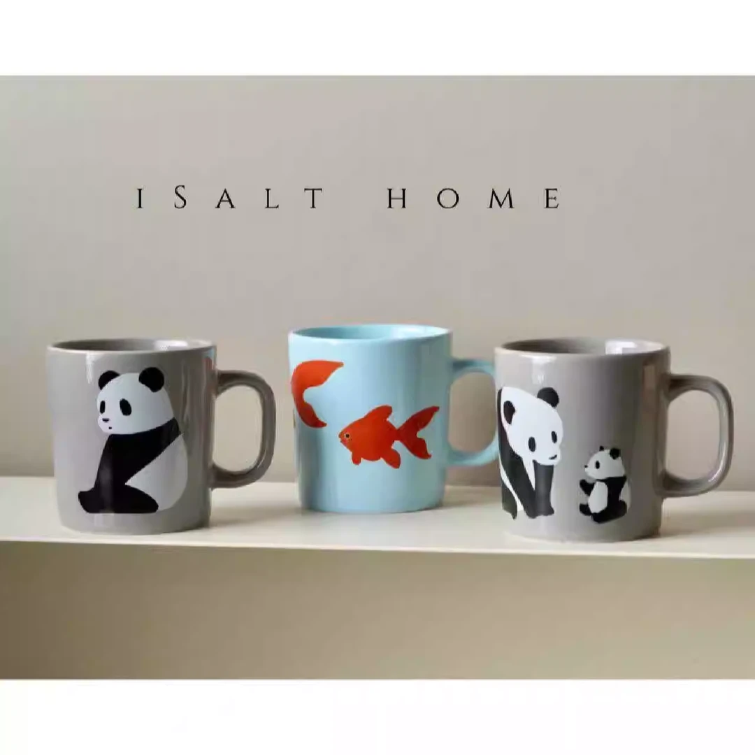 无印高颜值日式炻瓷马克杯动物熊猫锦鲤熊咖啡杯可爱兔兔小众茶杯