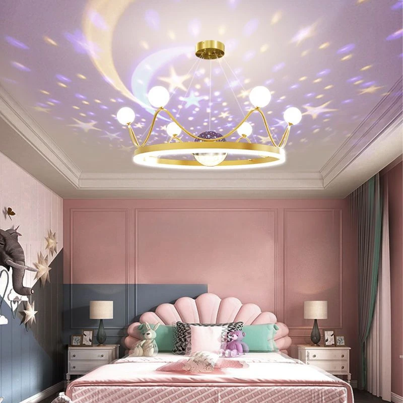 满天星星空皇冠吊灯主卧儿童女孩公主房间卧室灯网红现代led轻奢