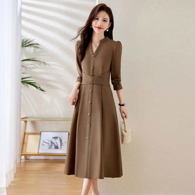 长袖连衣裙女春秋2024年新款时尚气质高级感收腰显瘦中长款衬衫裙