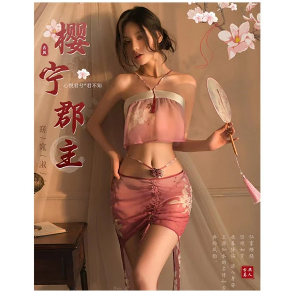 【奈美】睡衣女旗袍制服裙纯欲风性感内衣女镂空开叉超短七夕节礼物