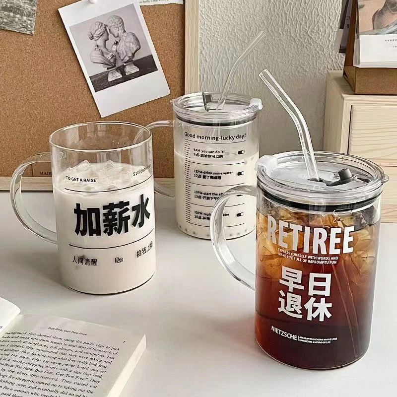 新店优惠耐热ins网红大容量耐高温高硼硅玻璃水杯带盖带吸管简约