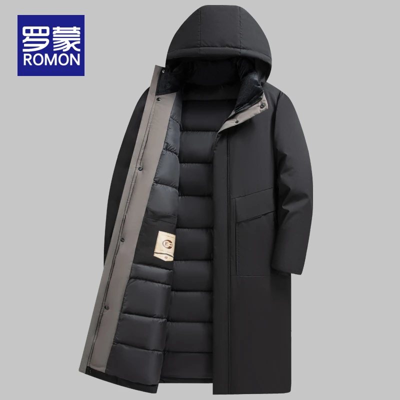 罗蒙男士冬季长款连帽保暖棉衣休闲商务大码加厚棉服冬装外套男款