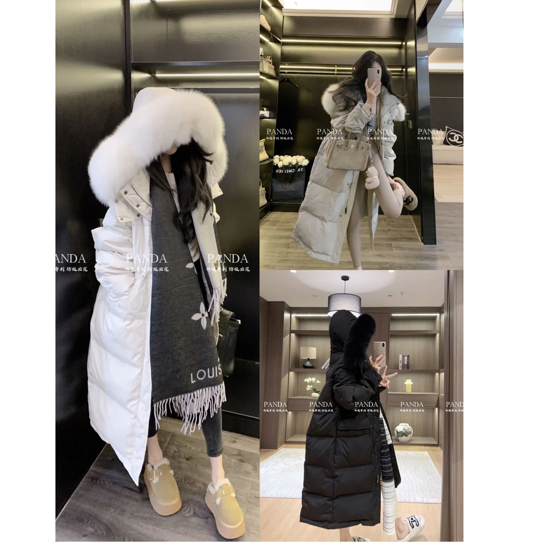 YR37依美丁时尚可拆卸毛领按扣腰中抽绳中长款羽绒服