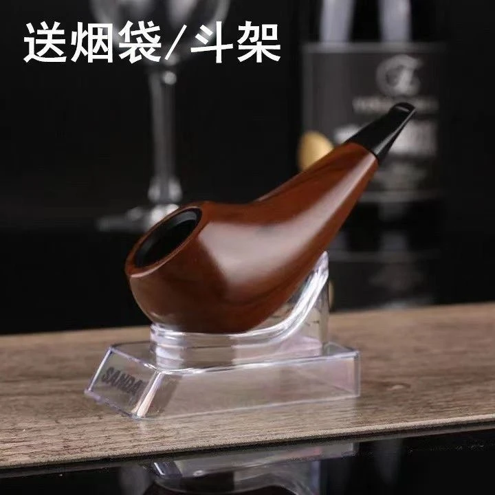 小巧掌中心仿檀木烟斗老式过滤可清洗弯式烟斗复古便携式传统烟斗