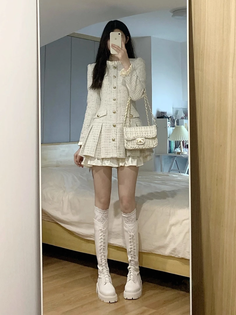 A5174桔梗法式小香风连衣裙女早春季新款气质茶里茶气别致裙