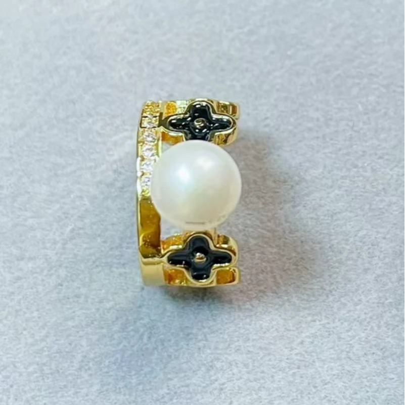 法式复古小香风山茶花戒指轻奢气质天然淡水珍珠花朵