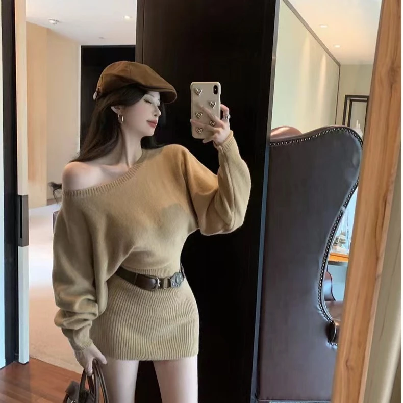 【时髦精】秋季法式休闲修身甜美慵懒风时尚针织连衣裙【运补6-8元】