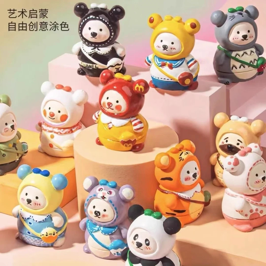 涂色石膏娃娃背包小熊儿童手工dy涂鸦画画彩绘背包熊白坯儿童玩具