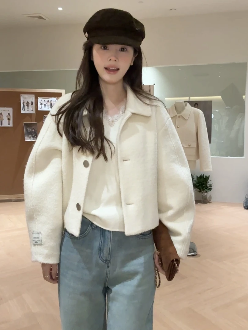【花花】呼声超高~秋冬韩系简约宽松廓形毛呢夹棉外套