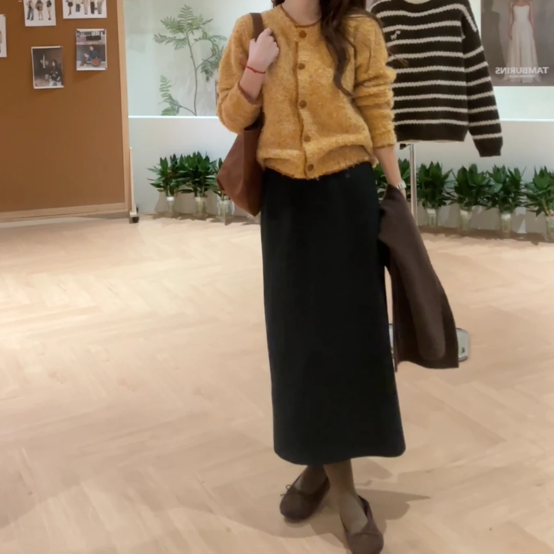 【花花】欧尼半裙~高腰半松紧后开叉A字中长半身裙