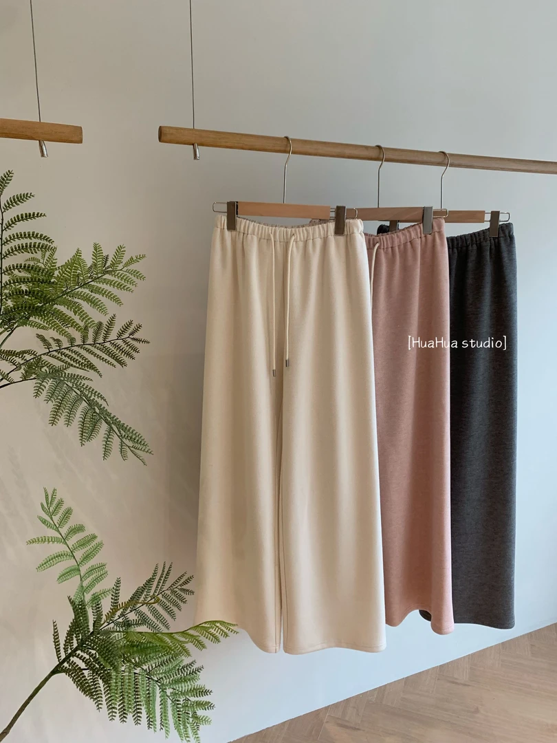 【花花】瘦瘦裤~高腰松紧抽绳垂感宽松阔腿直筒休闲卫裤