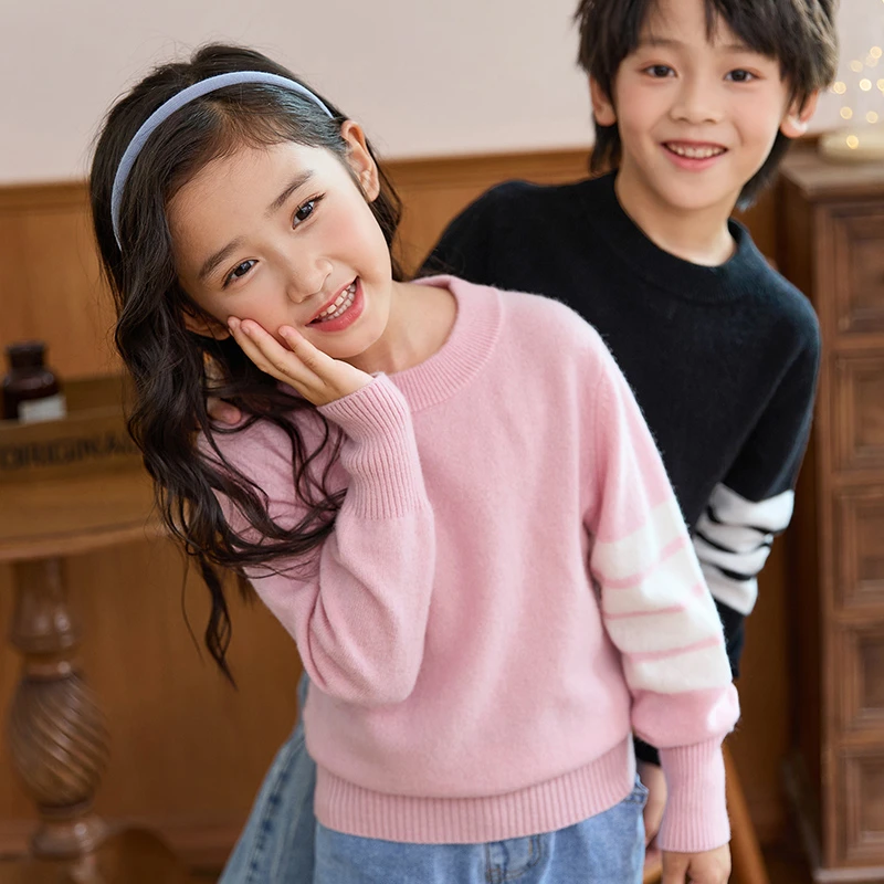 儿童羊绒衫TB款男女宝宝时尚百搭圆领外穿针织衫秋冬套头洋气长袖