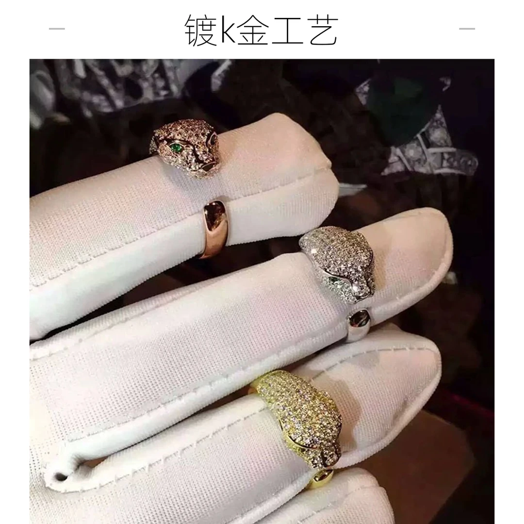 925银银制品 欧美经典潮流s925纯银豹子戒指时尚大镶钻开口指环