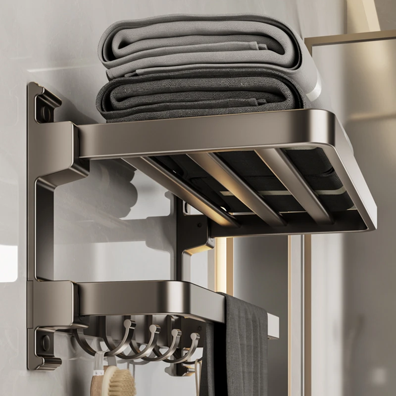 枪灰色毛巾架免打孔厕所卫生间浴巾架浴室置物架子太空铝五金挂件