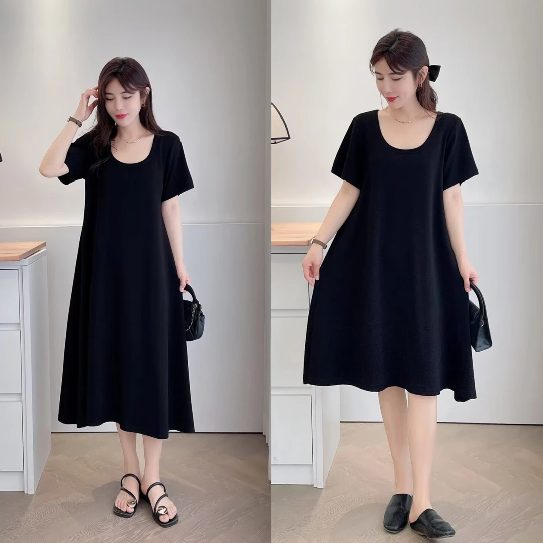 明画大码赫本风百搭显瘦气质小黑裙大码女装