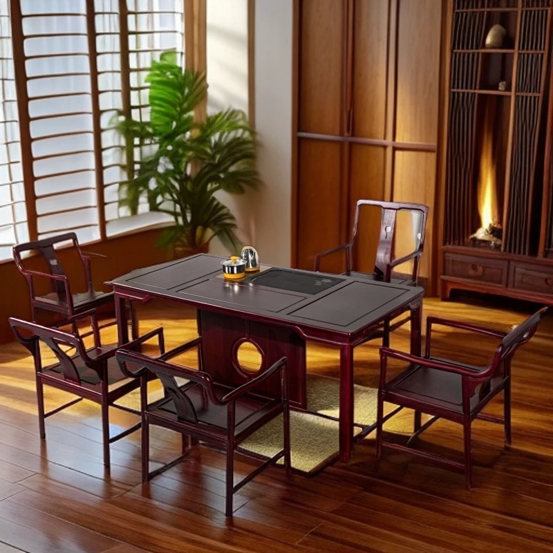 南美酸枝家用办公新中式茶桌茶台一桌五椅六件套