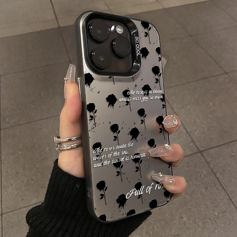 黑玫瑰适用iPhone15promax苹果手机壳11/12个性xr全包13/14pro女