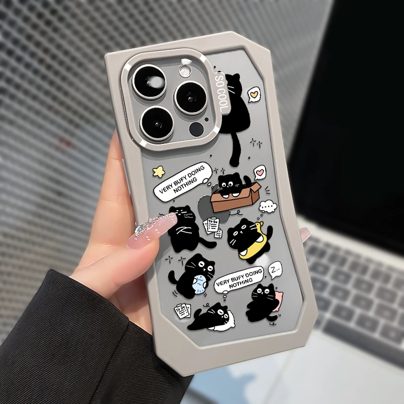 七只小黑猫适用于苹果15promax/13手机壳不规则透明壳iPhone14