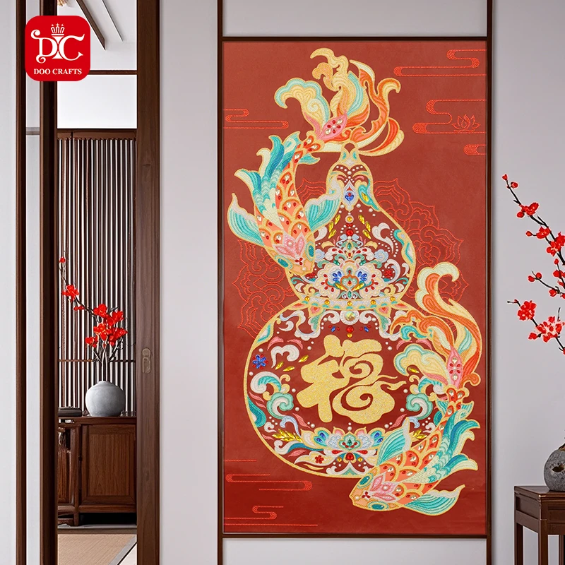 蒂彩/DC半钻双鱼聚福画贴钻十字绣手工diy客厅玄关钻石贴画挂图