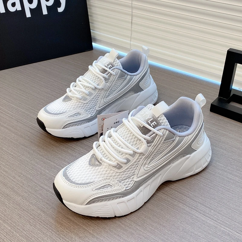 吉星宇网红男女鞋厚底老爹鞋2024夏季软底运动鞋白鞋百搭网面潮鞋