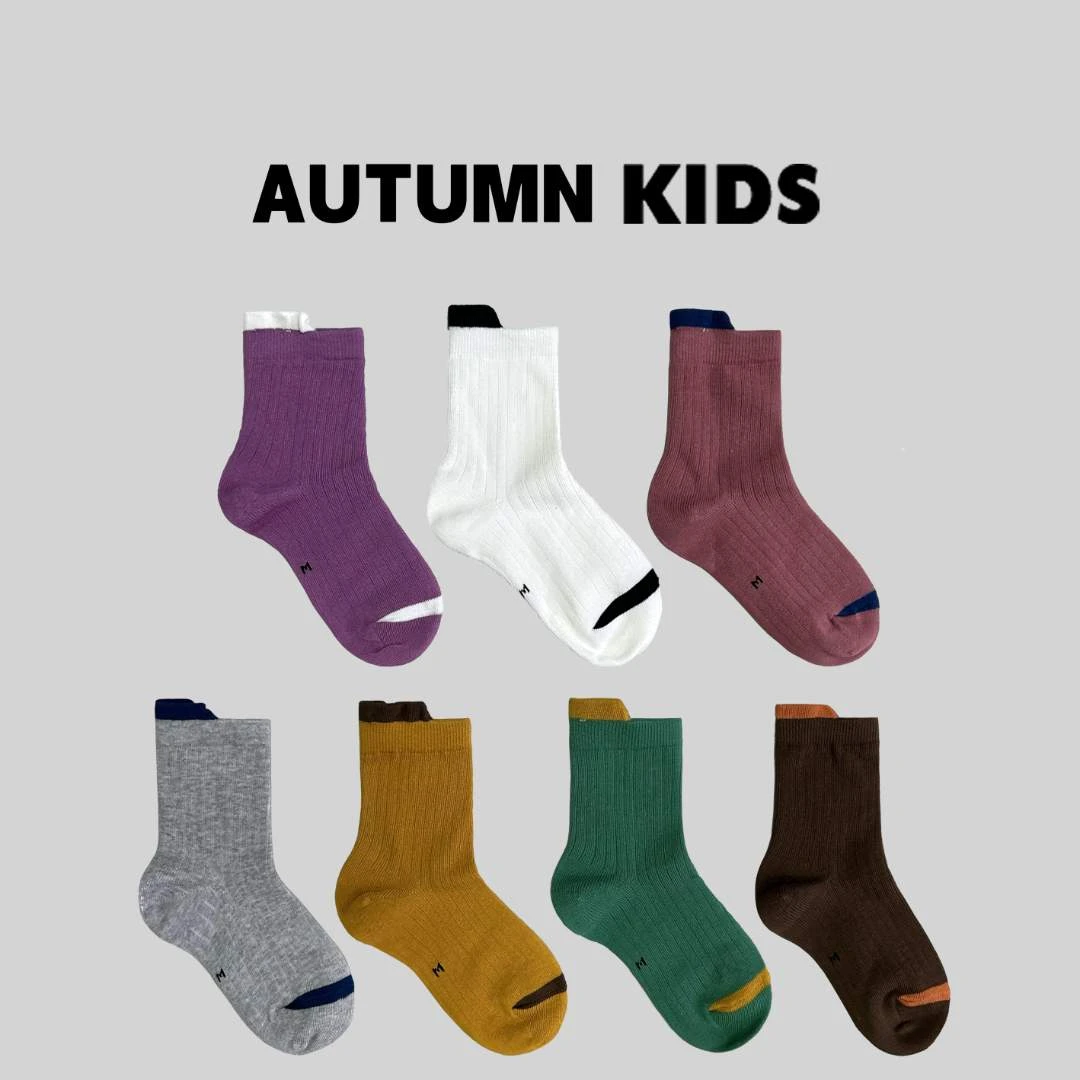 袜子秋季纯色男童女童中筒棉袜宝宝中筒童袜大童韩版学生儿童袜子