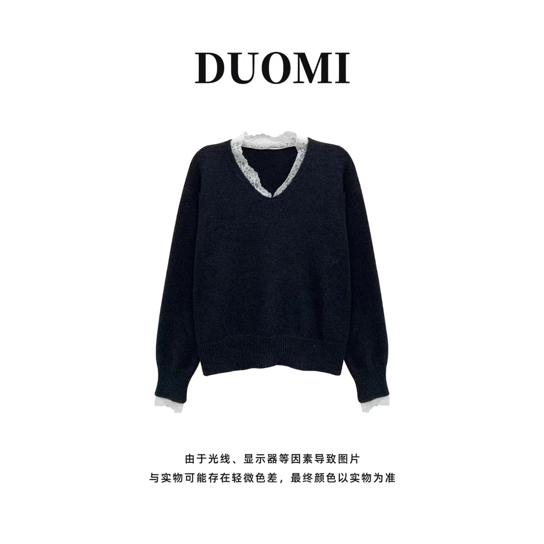 【DUOMI】秋季新款女装百搭时尚小众风格设计感毛织长衫上衣D5336