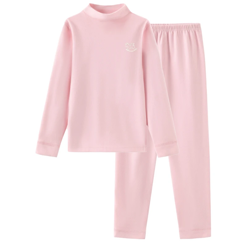 儿童套装女童柔软舒适双面德绒半高领保暖打底加绒冬季内衣套两件