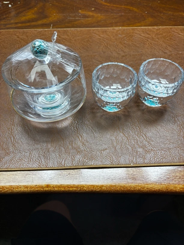 高端茶具绿松石水晶一盖碗两杯子