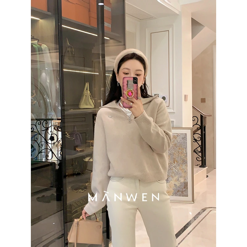 【曼文kiki】 “LP毛衣”老钱感半拉链羊毛羊绒毛衣MANA774