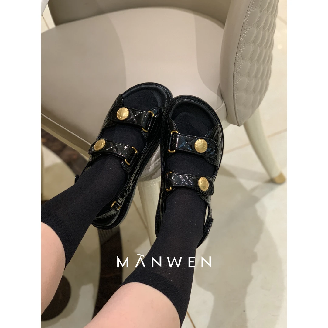 【曼文kiki】顶货  香奶奶真皮魔术贴凉鞋   MANC478