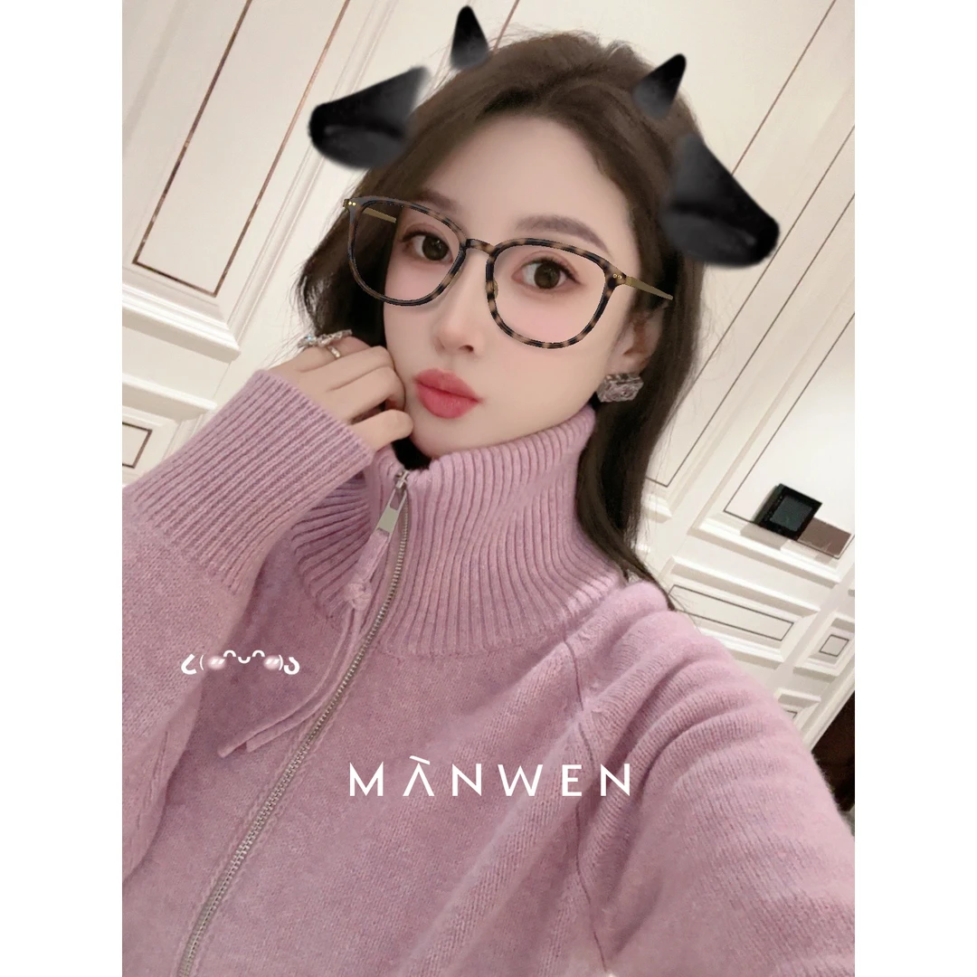 【曼文kiki】薰衣草花纱毛衣 加厚拉链全羊毛毛衣 MANQ491
