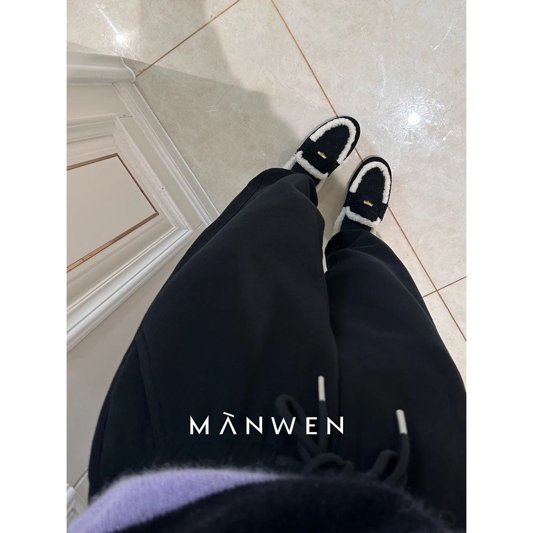 【曼文kiki】“不出错卫裤”百搭松紧腰收脚口加绒卫裤 MANQ487