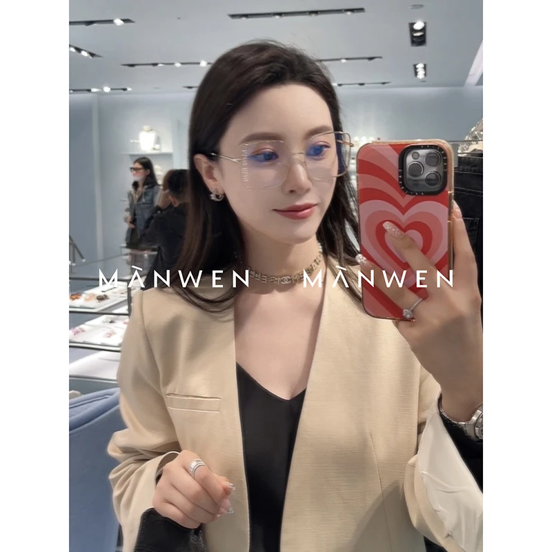 【曼文kiki】墨尔本麻感 极简风时髦轻奢无领西装外套   MAN317