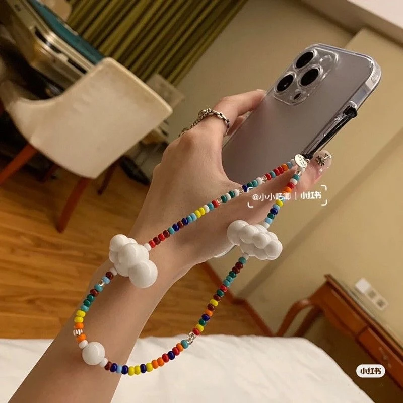 小红书同款云朵彩虹色便携挂绳diy手工通用手机壳手链串珠手绳女