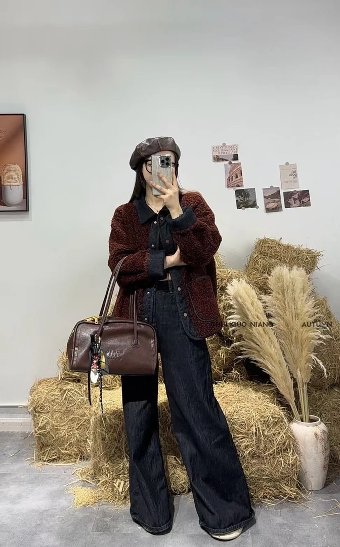 秋冬新款韩版时尚百搭宽松撞色外套显瘦休闲气质加绒