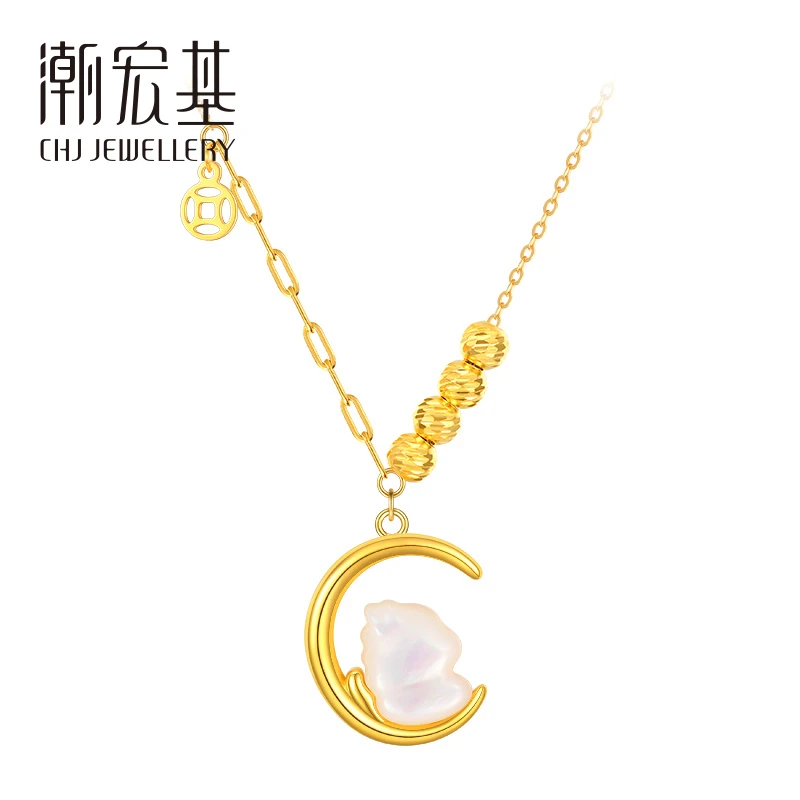 潮宏基S925银望月龙项链时尚百搭简约银套链新年礼物38女神节礼物