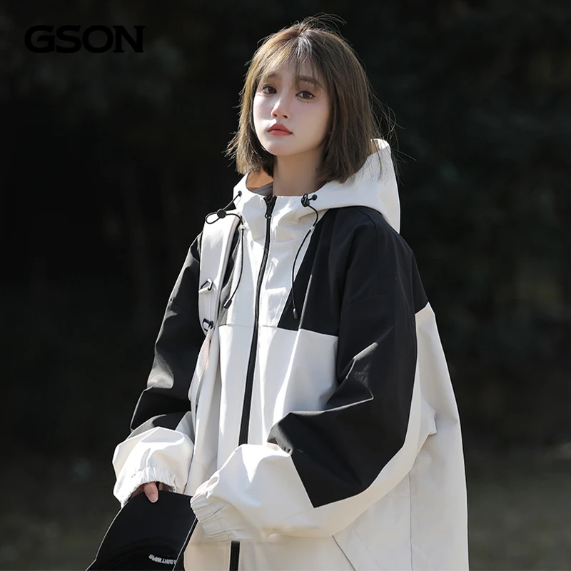 宽松潮流时尚秋冬款潮牌美式夹克连帽宽松防风户外情侣冲锋衣