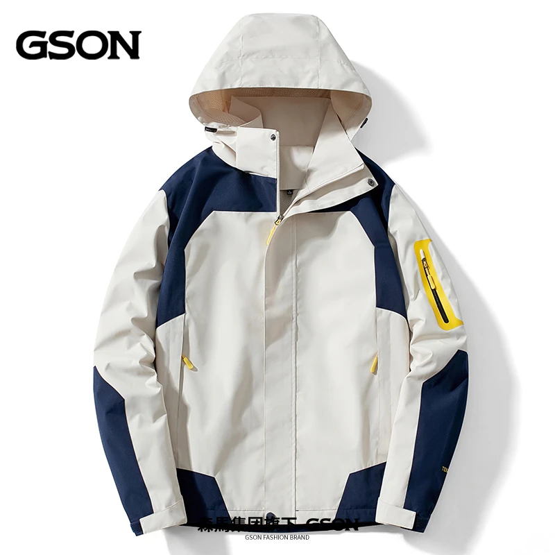 森馬集团旗下GSON夹克男秋冬户外运动冲锋衣拼色大码宽松情侣外套