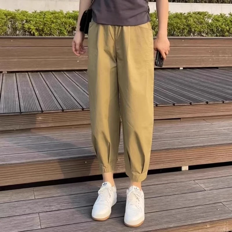 2025夏季新款女士高腰时尚哈伦裤宽松九分裤外穿裤爆款百搭工装裤